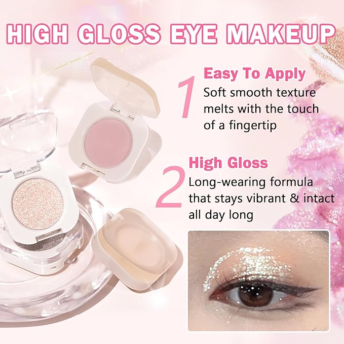 Glitter Eyeshadow Champagne Pearl Glow Single Eyeshadow,Ultra Fine Shimmer Eyeshadow Lightweight Sparkling Blendable Formula,Daily Multiuse Glossy Eyes Makeup (10 Cowboy)