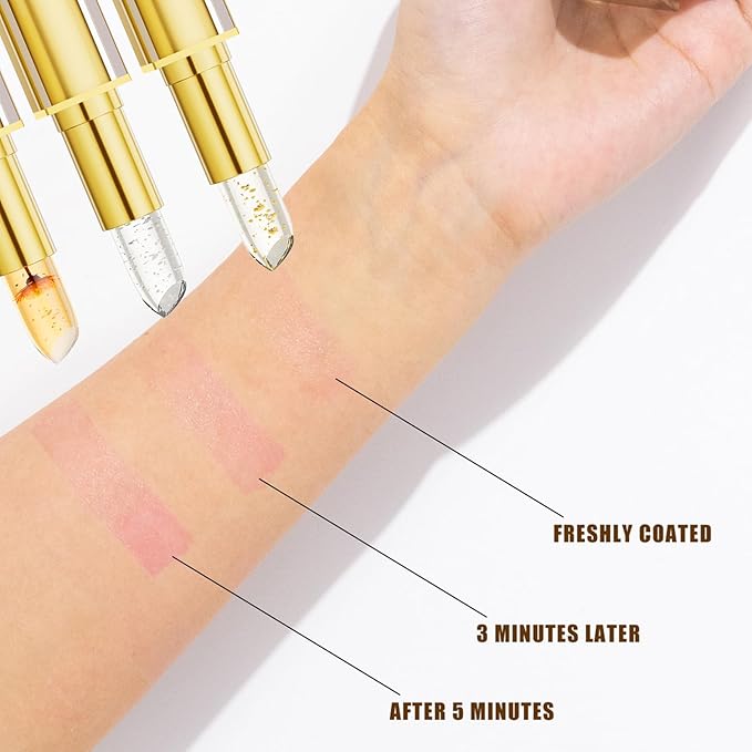 3PCS Color Changing Lipstick, Transferproof Gold Crystal Ph Lipstick Color Changing, Clear Lip stick That Changes Color, Long Lasting 24 Hours Moisturizing, Moisturizing Glossy Shine Lip Gloss