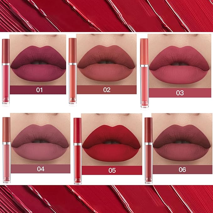 Lipstick Matte Lipstick Liquid Makeup Set, 6Pcs Long-Lasting Wear Non-Stick Cup Not Fade Waterproof Velvet Lip Gloss Kit, Lip Makeup Gift Sets for Girls and Women Dark Colors