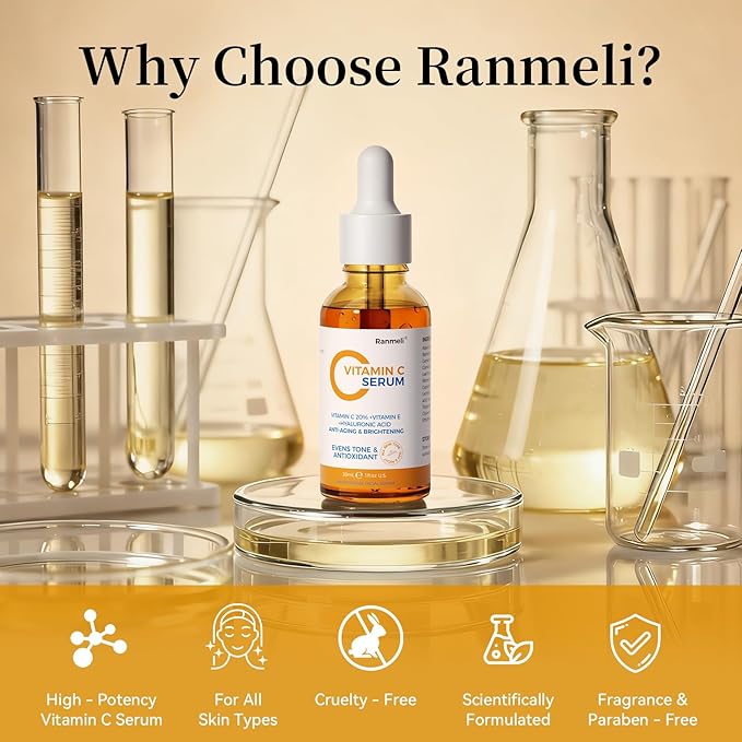 Vitamin C Serum for Face, 20% Natural Vitamin C Facial Serum with Sodium Hyaluronat Vitamin E, Anti Aging & Wrinkle Face Serum for Dark Spots & Fine Lines, All Type Skin Care 1 fl.oz+0.05 fl.oz x 10e
