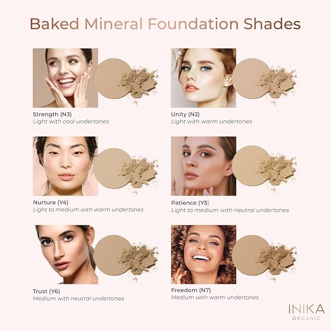 INIKA Organic Buildable Baked Mineral Foundation Compact Powder - Lightweight, Breathable Natural Base with Hydrating Squalane and Magnolia Bark Extract - Natural and Vegan Makeup, Unity, 0.28 oz