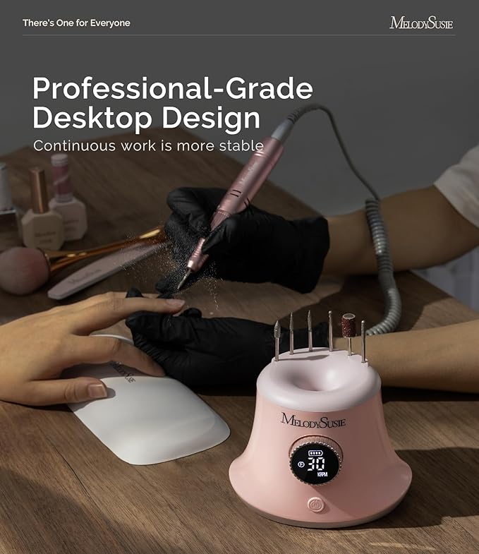 MelodySusie Multifunctional Upgraded Desktop Cordless Nail Drill with Bit Holders, SC320G 30000RPM E-File with Elegant Design for All Manicure Shaping & Gel Removal, Ideal for Nail Artists & Home Use