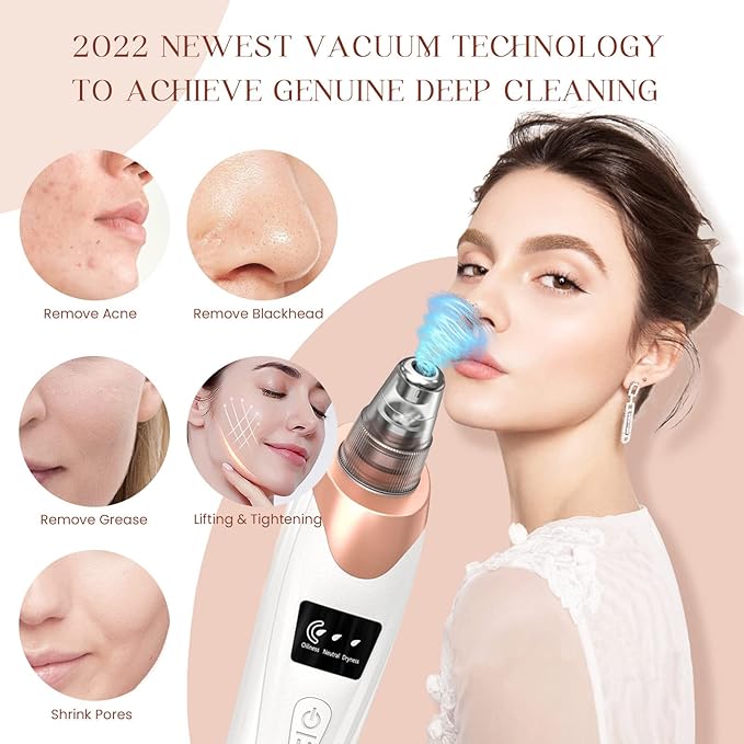 2025 Blackhead Remover Pore Vacuum,Facial Pore Cleaner-5 Suction Power,5 Probes,USB Rechargeable Blackhead Vacuum Kit Electric Acne Extractor Tool for Adult
