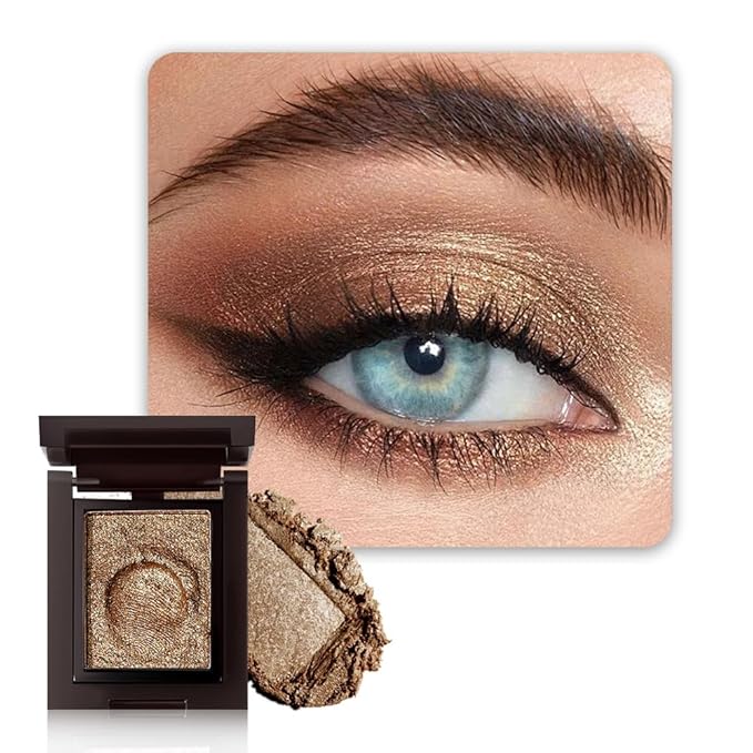 Sparkly Eyeshadow Palette for Women, Single Monochrome Eye Shadow Makeup, Shiny Pressed Cream Powder, Blendable Natural sombras para ojos, Holographic,Vegan,Travel (08-Glitter-Gold Brown)