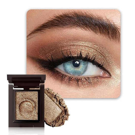 Sparkly Eyeshadow Palette for Women, Single Monochrome Eye Shadow Makeup, Shiny Pressed Cream Powder, Blendable Natural sombras para ojos, Holographic,Vegan,Travel (08-Glitter-Gold Brown)