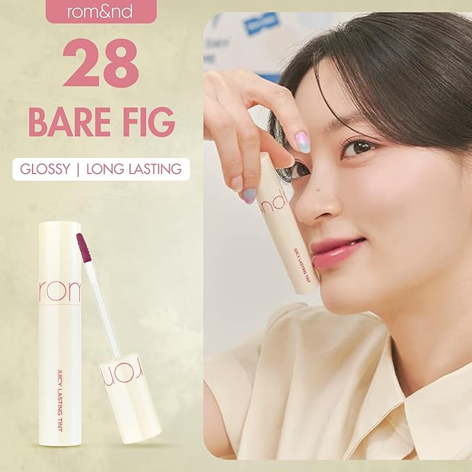 rom&nd Juicy Lasting Tint #28 Bare Fig - K-Beauty MLBB Lip Gloss for Cool Undertones, Vivid Long-Lasting Shine, Moisturizing & Non-Sticky Lip Stain