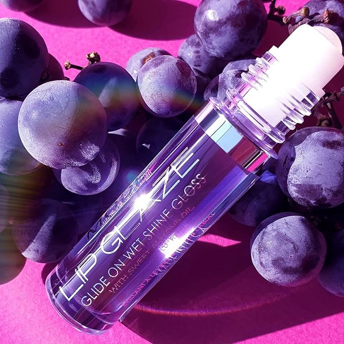 MODE Lip Glaze Flavored Lip Gloss CONCORD GRAPE Flavor Roll On Sweet Wet Delicious Nourishing Shine, Hydrating Moisturizing Natural Skincare Fruit Oils