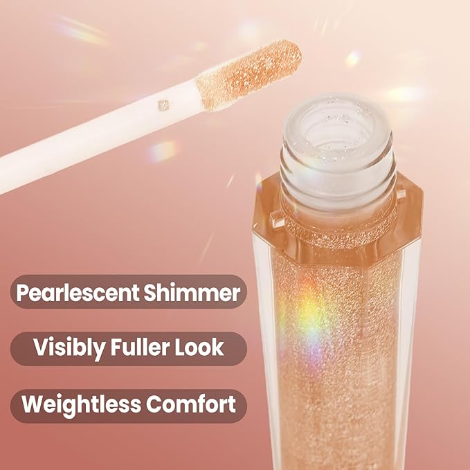 Shimmering Lip Gloss, High-Shine Moisturizing Lip Oil for Plumping, Non-Sticky Sparkling Lip Glow Oil, Long Lasting Hydrating Lip Balm for Dry Lips, Ultra-Glossy Finish(06#Golden Sparkle)