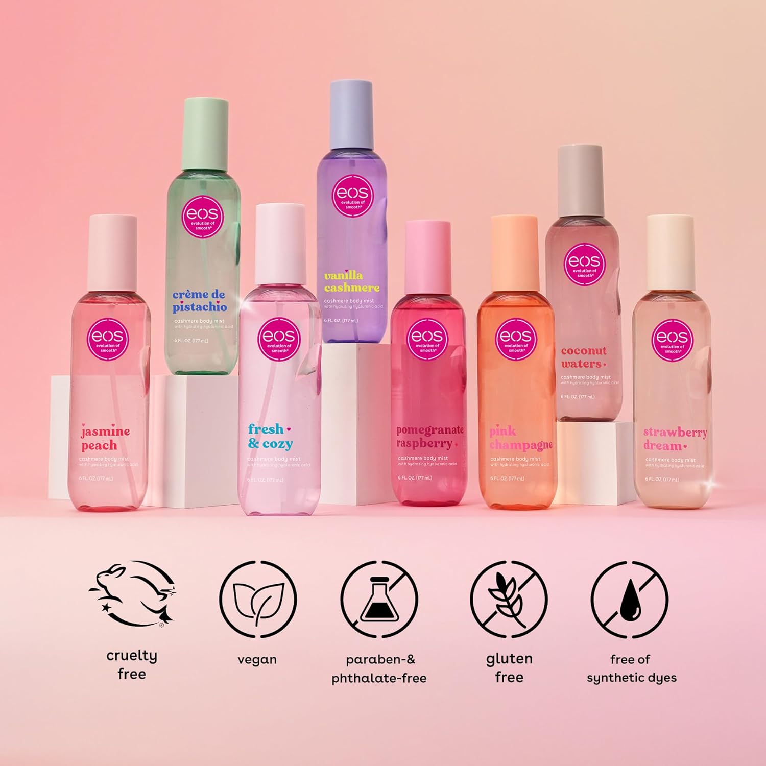 Cashmere Body Mist, Vanilla Cashmere, Soft Musk, Cozy Caramel, Hair Mist, Body Spray for Women Moisturizing, Hyaluronic Acid, Vanilla Body Spray, Vegan, Cruelty-Free, 6 Fl Oz