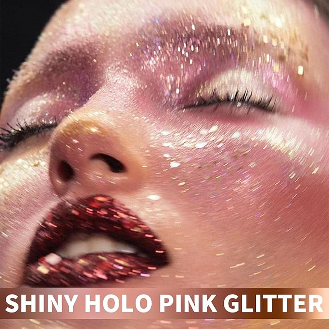 Hair Glitter, 2PCS Body Glitter Spray Glitter Hairspray for Kids Women, Long-Lasting Quick-Drying Holographic Glitter Spray for Hair and 8.4 Fl OZ (Holo Silver+ Holo Pink)