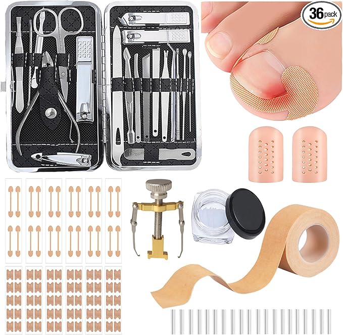 Professional ingrown toenail Correction kit with Travel Storage Box, Pedicure Tools, ingrown toenail Patches, Nail Clippers, and Nail File for Convenient at-Home Foot Care.