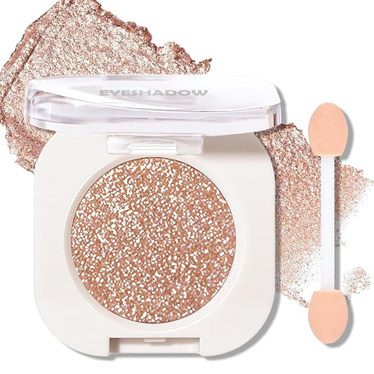 Light Brown Glitter Eyeshadow Palette, Single Shimmer Eye Shadow Palette Makeup Compact Pressed Powder Lightweight Blendable Highly Pigmented Sparkle Eye Highlighter for Women Travel-Friendly