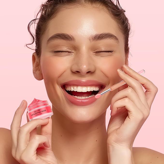 Lip Mask Set 4 Pcs, Valentine's Day Gifts for Women, Overnight Lip Sleeping Mask with Shea Butter, Hyaluronic Acid & Vitamin C, Nourishes Hydrates Dry, Flaky Lips, Moisturizing Lip Care Gift