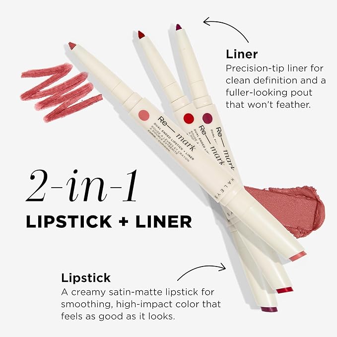HALEYS Re-mark Dual Ended 2-in-1 Lipstick & Liner (Merlot), Berry Lip Combo Sets, Creamy Matte Moisturizing Lipstick for Women, Precision Lip Liner, Expertly Paired Lip Liner and Lip Stick Combo
