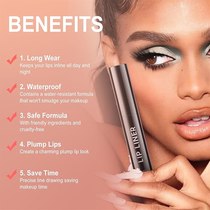OETUIOW Lip Stain Peel Off, Lip Liner Moisturizing Long-Lasting & Waterproof, Transfer Proof & Plumping, Non-Stick Cup, Mauve Color