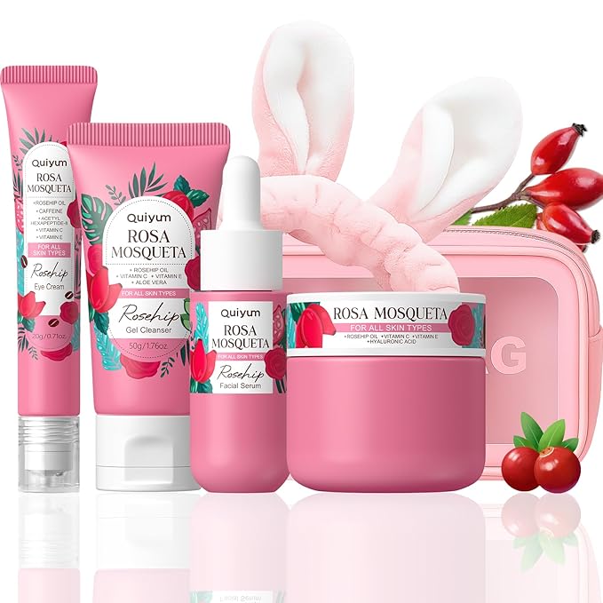 Rosehip & Vit-E Skin Care Sets for Women, Nourishes, Resists Oxidation, Promotes Collagen Production, Refine Skin Texture, Enhances Skin Elasticity, Skincare Gift Sets, for Dry Skin Type, 4PCS