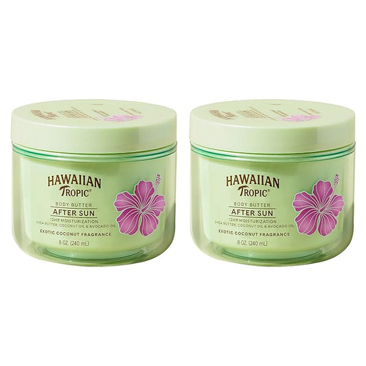 Hawaiian Tropic After Sun Body Butter with Coconut Oil, Beach Essentials, Tan Extender Lotion, 8oz each, Twin Pack (Pack of 2)