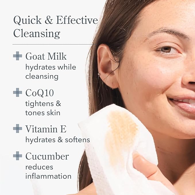 Beekman 1802 Face & Body Wipes - Fragrance Free, 100 Count, Cleanses Dirt & Makeup, With Goat Milk, Aloe & Vitamin E