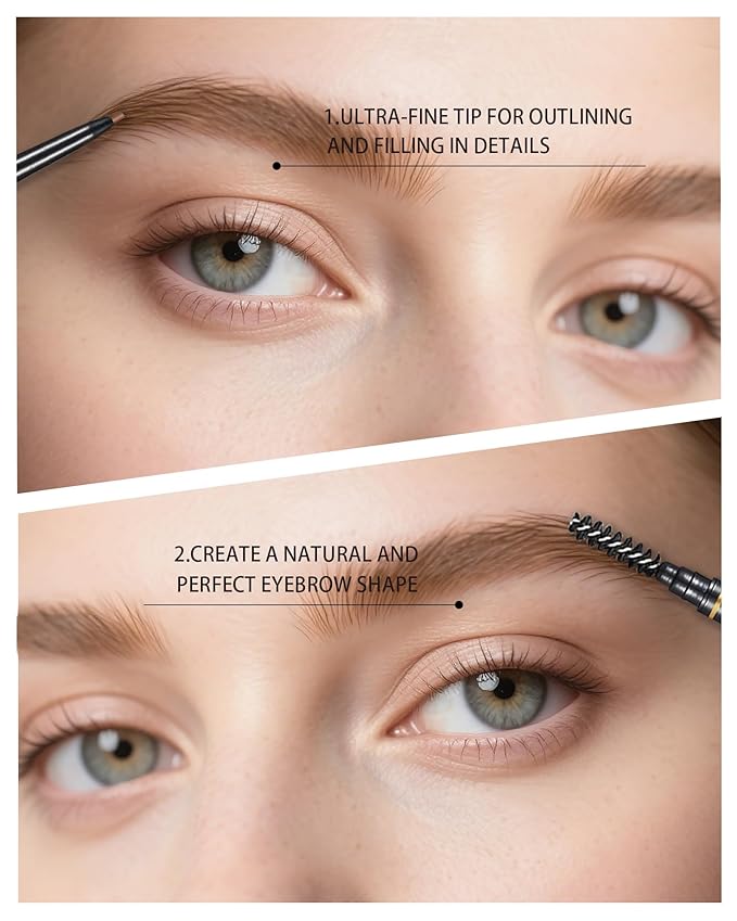 SUMEITANG Medium Brown Eyebrow Pencils for Women, 12Pcs Ultra Slim Eyebrow Pencil with 2 Brow Razors Kit, Double Head 1.5mm Micro-Fine Tip & Spiral Brush, Can Draw Fine and Long-Lasting Brows Makeup