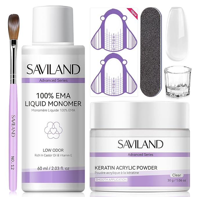 SAVILAND Acrylic Nail Kit for Beginners: 30g Clear Acrylic Powder and Liquid Set with Brush Forms Manicure Tools Extension Nails Kit Beginner with Everything for Home DIY Nail Art Salon