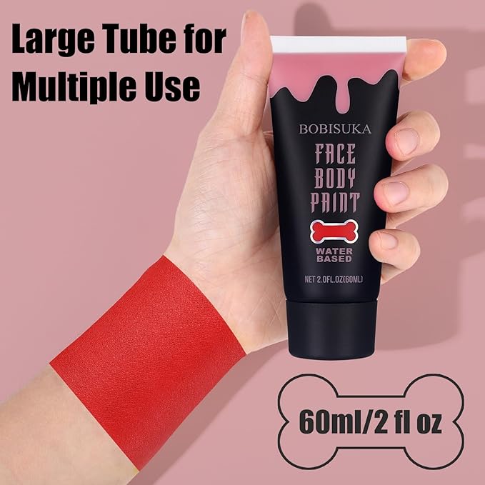 BOBISUKA Red Face Body Paint, Water Based Face Painting for Art Theater Halloween Party Cosplay Clown SFX Makeup for Women Adults, Non-Toxic Washable