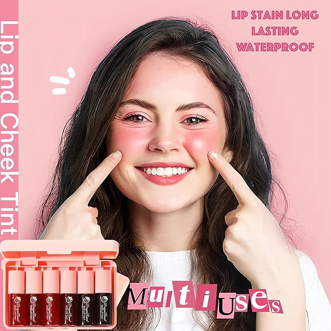 6 Colors Lip Tint Stain Set, Mini Liquid Lipstick, Lip Gloss for Women, Moisturizing Natural Korean Lip Tint Set, Lip Stain Long Lasting Waterproof, Non-Stick Cup, High Pigment, Lip Makeup