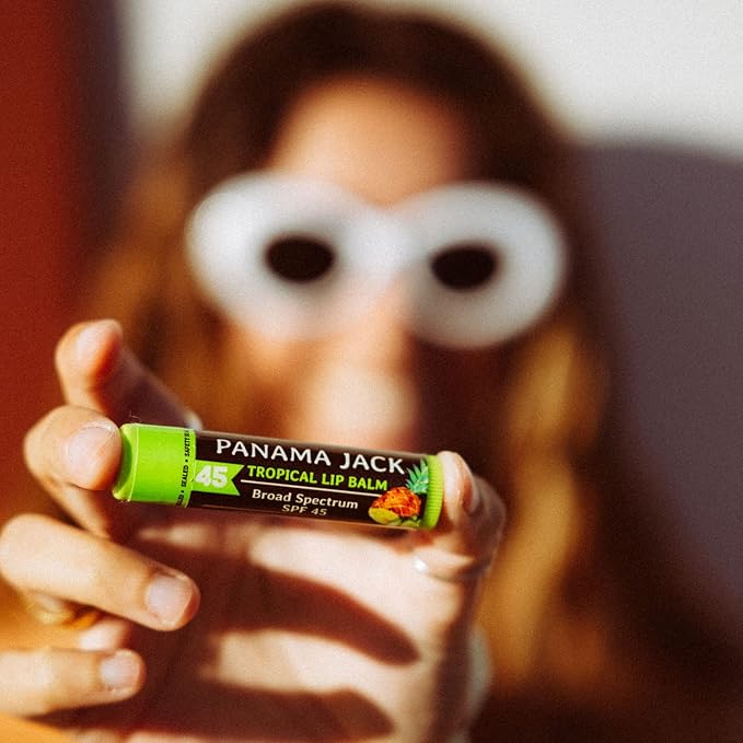 Panama Jack Sunscreen Lip Balm - SPF 45, Broad Spectrum UVA-UVB Sunscreen Protection, Prevents & Soothes Dry, Chapped Lips, Tropical, 12-pack