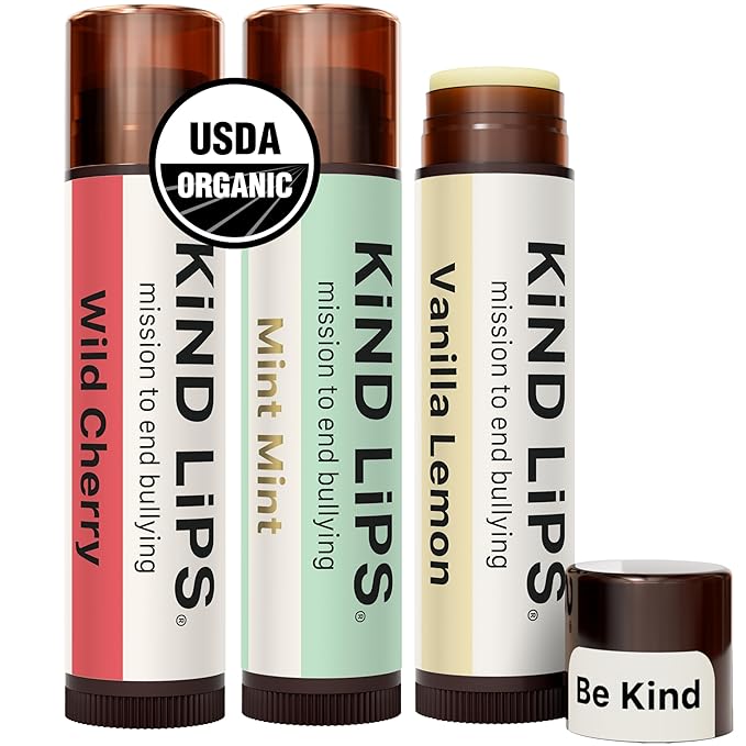 Kind Lips Organic Lip Balm Variety Pack (3 Pack) of Mint Mint, Vanilla Lemon & Wild Cherry • 100% Natural, Clean, Gluten-Free, Grain-Free • Moisturizing Lip Care Made in USA • chapstick Gift Set