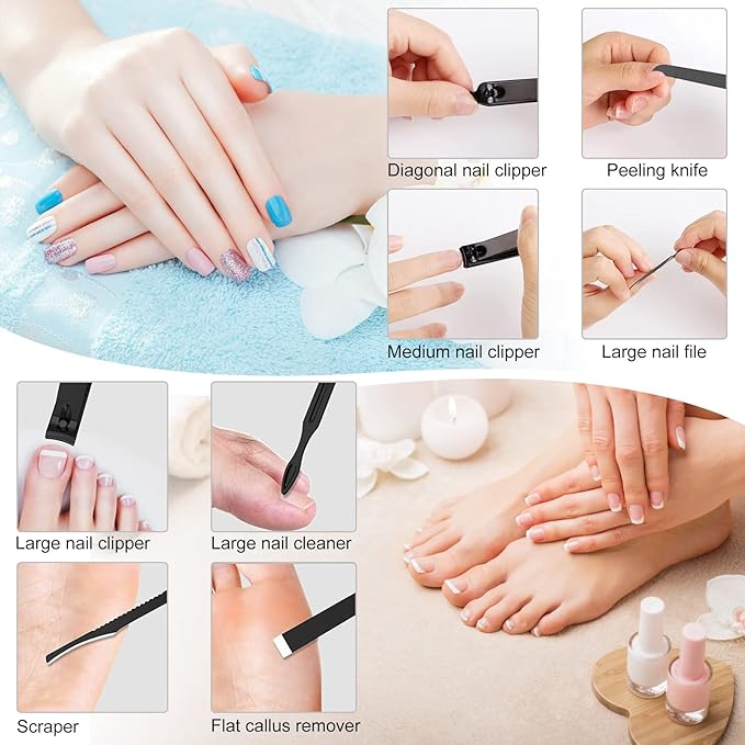Manicure Set Pedicure Kit Womens Nail Clippers Set 32 in 1 Professional Grooming Care Tools Nail Kit Including Facial, Fingernails and Toenails Care with Travel Case Women (White/Black_32 in 1)