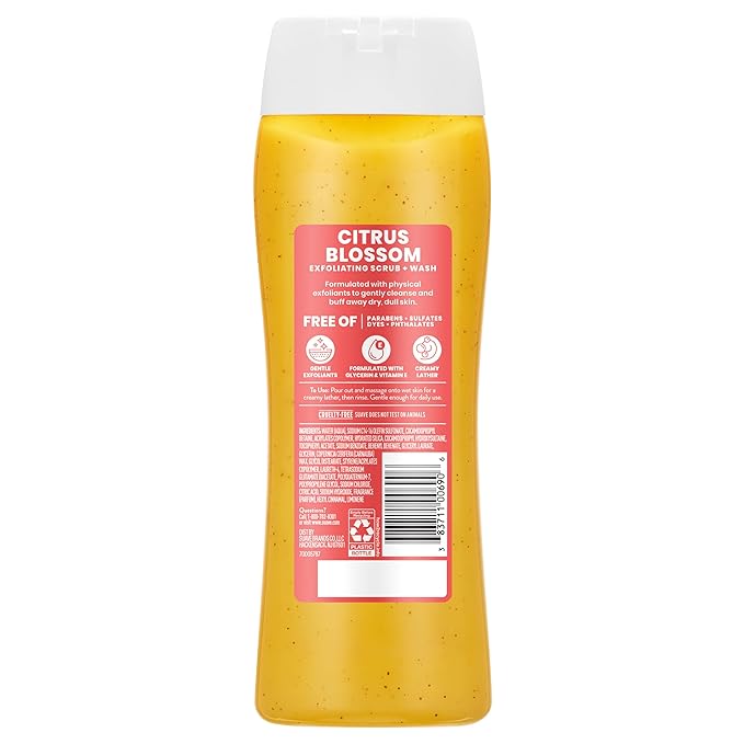 Suave Citrus Blossom Exfoliating Body Wash & Scrub with Glycerin & Vitamin E, Sulfate-Free Hydrating Cleanser for Soft, Smooth Skin, 6 Count, 18 FL OZ EA