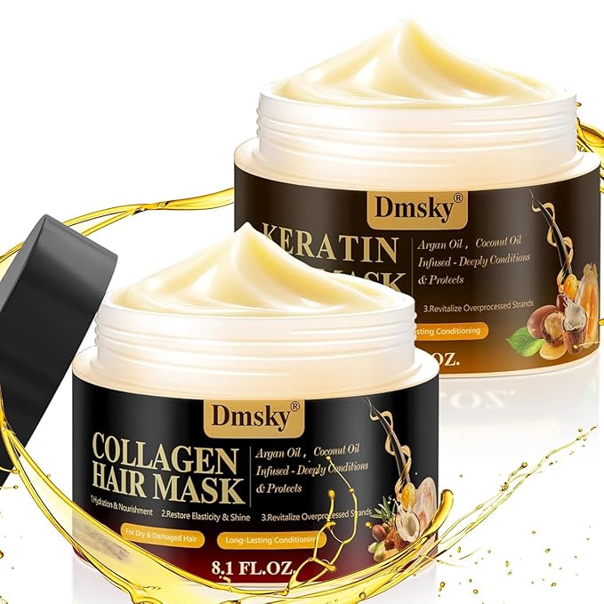 Dmsky 2 Pack Hair Mask for Damaged Hair - 16.2 Fl OZ Collagen Hair Mask & Keratin Hair Treatment-Hydrating,Repairing,Nourishes Deep Conditioning Hair Masks for All Hair Types