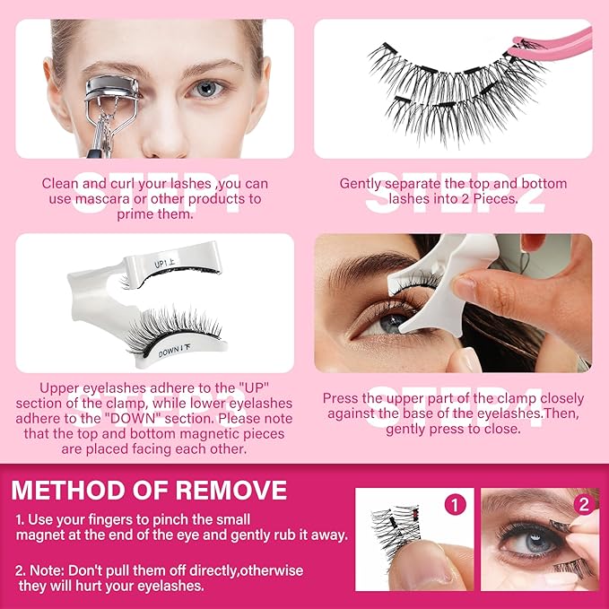 Magnetic Eyelashes Long Lasting And Reusable Magnetic Lashes 2 Pair 4 Magnets No Glue Needed False Eyelashes Waterproof,Cruelty Free,Easy To Wear(2 pair,Intimacy+Elation)