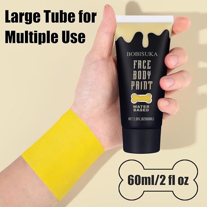 BOBISUKA Yellow Face Body Paint, Water Based Face Painting for Art Theater Halloween Party Cosplay Clown SFX Makeup for Women Adults, Non-Toxic Washable