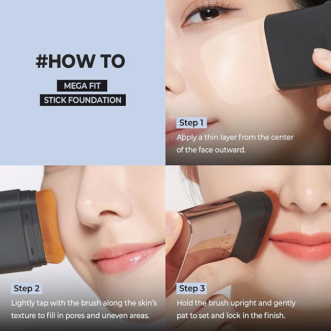 Mega Fit Master Glow Stick Foundation with Brush, 120H Long Lasting Radiant Coverage, All-in-One Stick for Easy Application, K-Beauty, Shade 22, 0.56oz (1.5C Peach Beige)