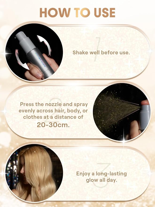 SHEGLAM Hair & Body Glitter Mist Spray - Shimmering Sparkle Makeup for Parties, Festivals, Cosplay, Halloween - Long Lasting, Non-Clogging, Easy Wash Off, 0.3 Fl Oz (Gold)