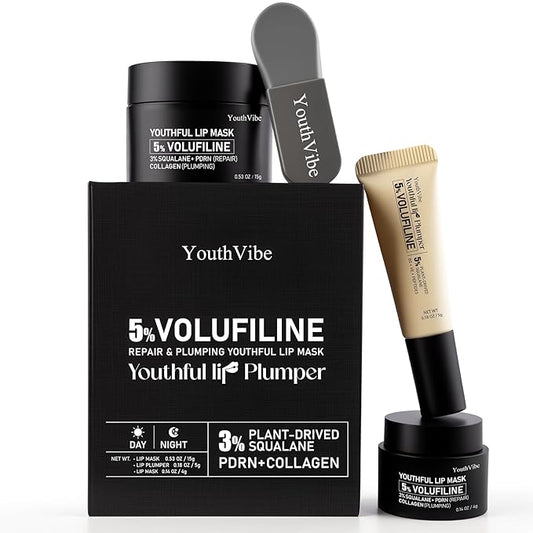YouthVibe Lip Sleeping Mask Overnight Moisturizing – 5% Volufiline, Squalane, Shea Butter, PDRN & Collagen Hydrating Lip Mask Treatment for Lip Care, Dry & Flaky Lips