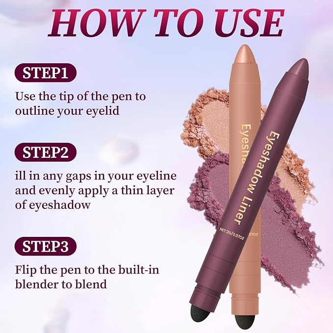 Shadow Liner, 2-in-1 Eyeliner & Eyeshadow, Waterproof Eye Shadow Crayon, Smooth, Easy to Color，Duo Eyeshadow Stick for Effortless Smoky or Natural Eye Makeup(Purple + champagne gold