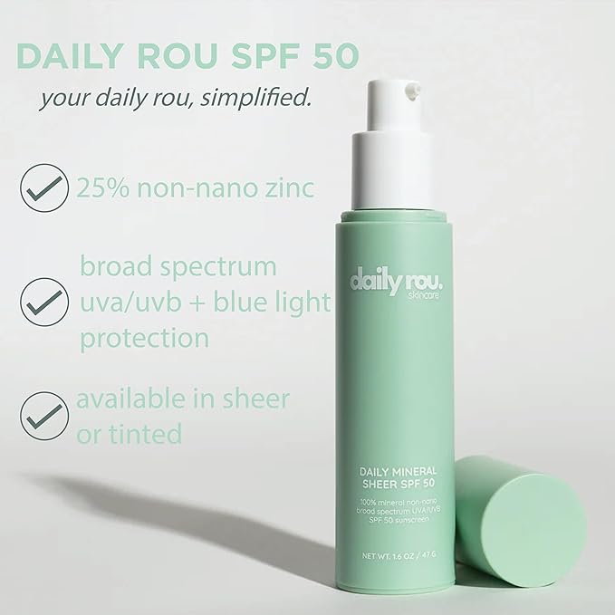 DailyRou Daily Mineral Skincare – Hydrating & Brightening Face Sunscreen for Men & Women – Lightweight, Non-Greasy Formula for Healthy, Smooth, Glowing Skin (Tinted)