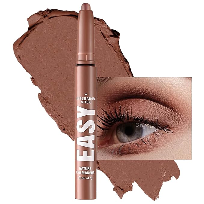 Reddish Brown Eyeshadow Stick Makeup,Matte Cream Eye Shadow Pencil,High Pigmented Crease proof Glitter Eye Shadow Brightener Stick,Waterproof Long Lasting Eye Highlighter Crayon Eyeliner
