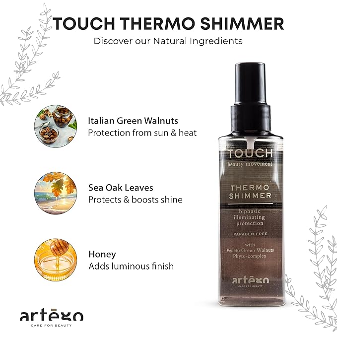 Artègo TOUCH Thermo Shimmer Spray (5.1 oz) – Biphasic Heat Protection & Shine Spray for Smooth, Glossy, Frizz-Free Hair