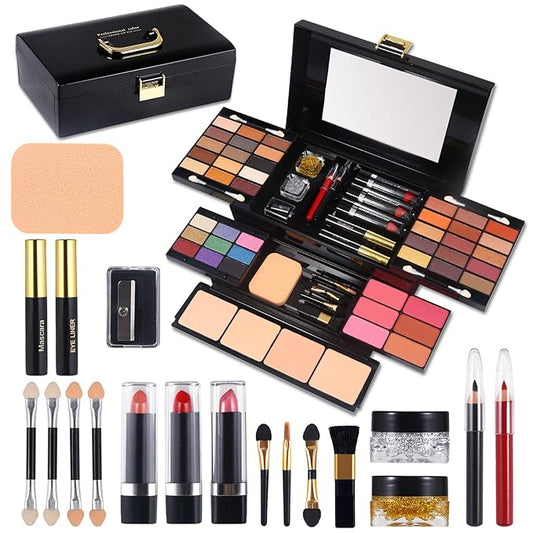 Professional Makeup Kit for Women Girls Full Kit with Mirror 58 Colors All in One Make up Gift Set Included Eyeshadow,Compact Powder,Blusher,Lipstick,Eyebrow Pencil,Gitter Gel,Eyeliner,Mascara (Y)
