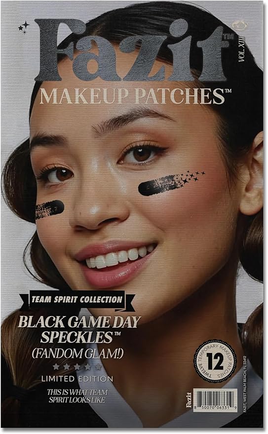 Fazit Makeup Patches - Black Game Day Speckles - Glow Up Make-Up Patches - Cute Glitter Makeup Accessories For Women - Cosmetic Glitter For Face