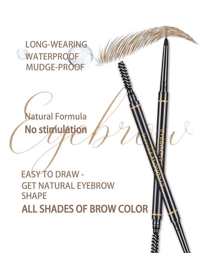 SUMEITANG Light Brown Eyebrow Pencils for Women, 12Pcs Ultra Slim Eyebrow Pencil with 2 Brow Razors Kit, Double Head 1.5mm Micro-Fine Tip & Spiral Brush, Can Draw Fine and Long-Lasting Brows Makeup