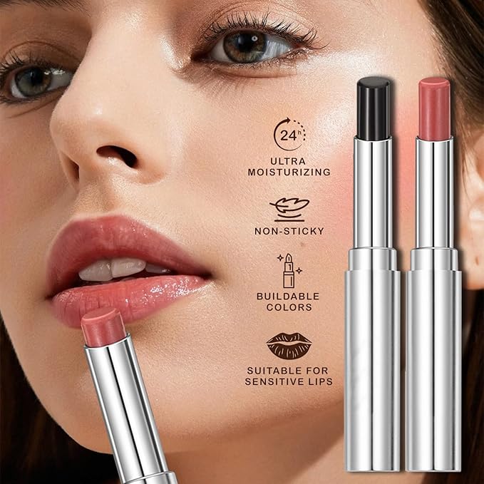 2PCS Honeynoir-Pink Honey Lipstick, Moisturizing Lip Color, Nourishing Lip Balm, Honey Noir Lipstick Suitable for All Skin Tones, Natural Lip Care, Long-Lasting Moisturization Non-Sticky
