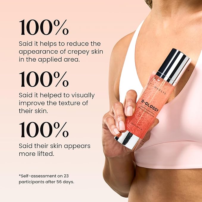MAËLYS B-GLOSSY Smoothing Body Serum for Women - Hyaluronic Acid & Peptide Formula - Helps Reduce the Look of Wrinkles, Texture & Crepey Skin - Lightweight, Fast-Absorbing Anti-Aging Serum (3.4 Fl Oz)