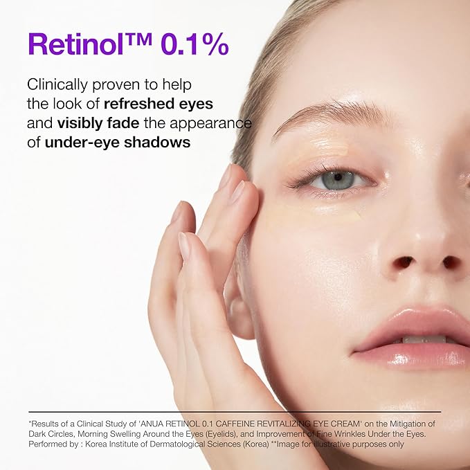 ANUA Retinol 0.1 Caffeine Revitalizing Eye Cream, Under Eye Cream For Hydration, Glow Up Eye Contour, Niacinamide, Retinol For Face, Night Cream For Eye Care, Korean Skin Care (30g/1.05oz)