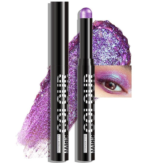 Glitter Eyeshadow Stick - Purple Shimmer Long Lasting Cream Eye Shadow Pencil Buildable Sparkling Face Highlighter Makeup, Lightweight Waterproof & Smudge Proof for Easy Application