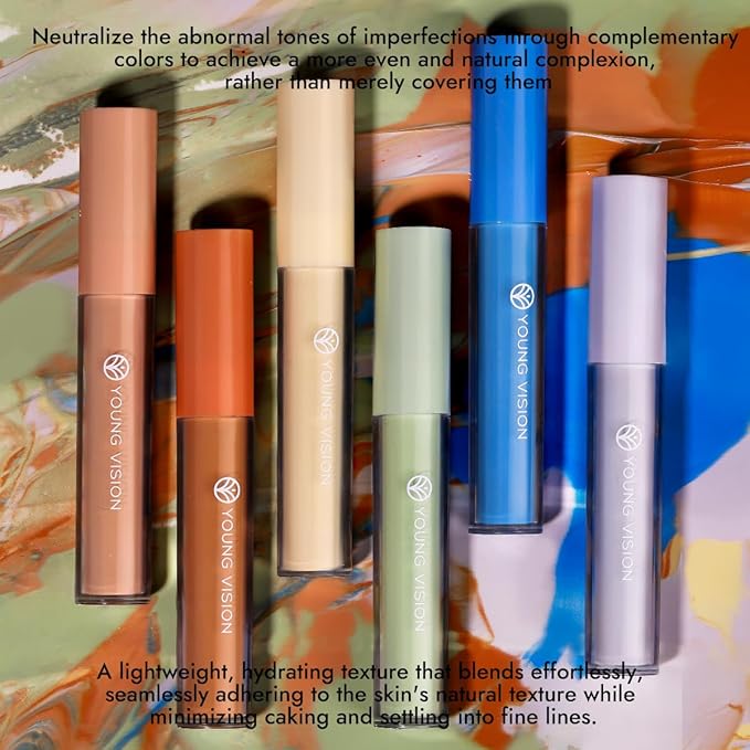 YOUNG VISION Green Color Correcting Concealer Corrector, Long Lasting Brightening Full Coverage Weightless All-Day Liquid Concealer, Natural Coverage, Ideal for Fair to Light Skin