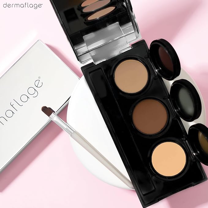 Dermaflage Waterproof Concealer Palette (Medium) - Concealer Full Coverage, Matte Finish for Face & Body - Hides Dark Circles & Acne - Smudge Proof Body Makeup Palette with 3 Pro SFX Shades + Brush