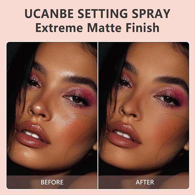 UCANBEMAKEUP Long Lasting Makeup Setting Spray Kit - 3.38 Fl oz Super Matte Finish Setting Mist Lightweight Face Make up Fixer for Oily Skin + 1PC Sponge Puff + 1PC Powder Puff